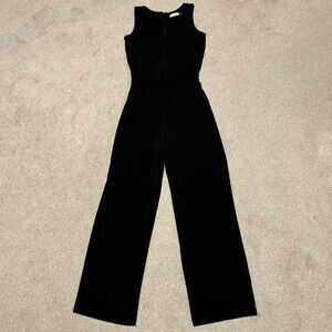 Calvin Klein Womens Sleeveless Jumpsuit Wide Leg Drawstring Stretch Black, Sz 4